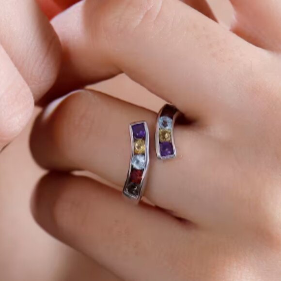 Multi Gemstone 1.25 ctw Bypass Ring in Platinum Bond - Picture 3 of 4